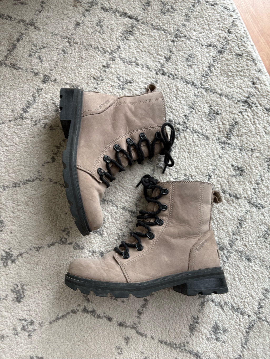 Sorel Taupe Lace-Up Women's Combat Boots With Black Soles